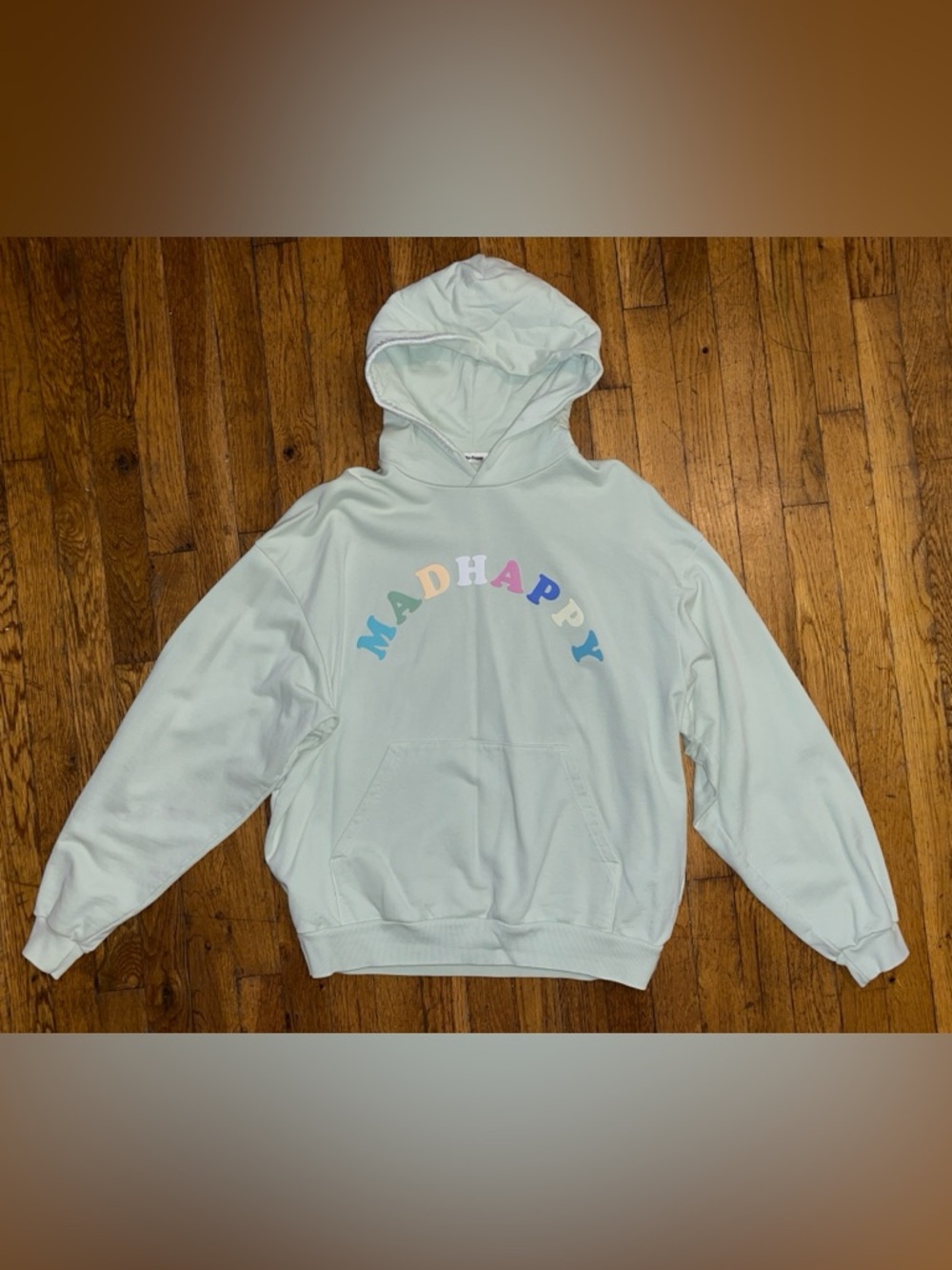 Authentic Madhappy designer NYC Streetwear Hoodie Logo Pale Green Sweatshirt M